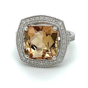 Certified Imperial Topaz 8.90ct Diamonds Plat Ring